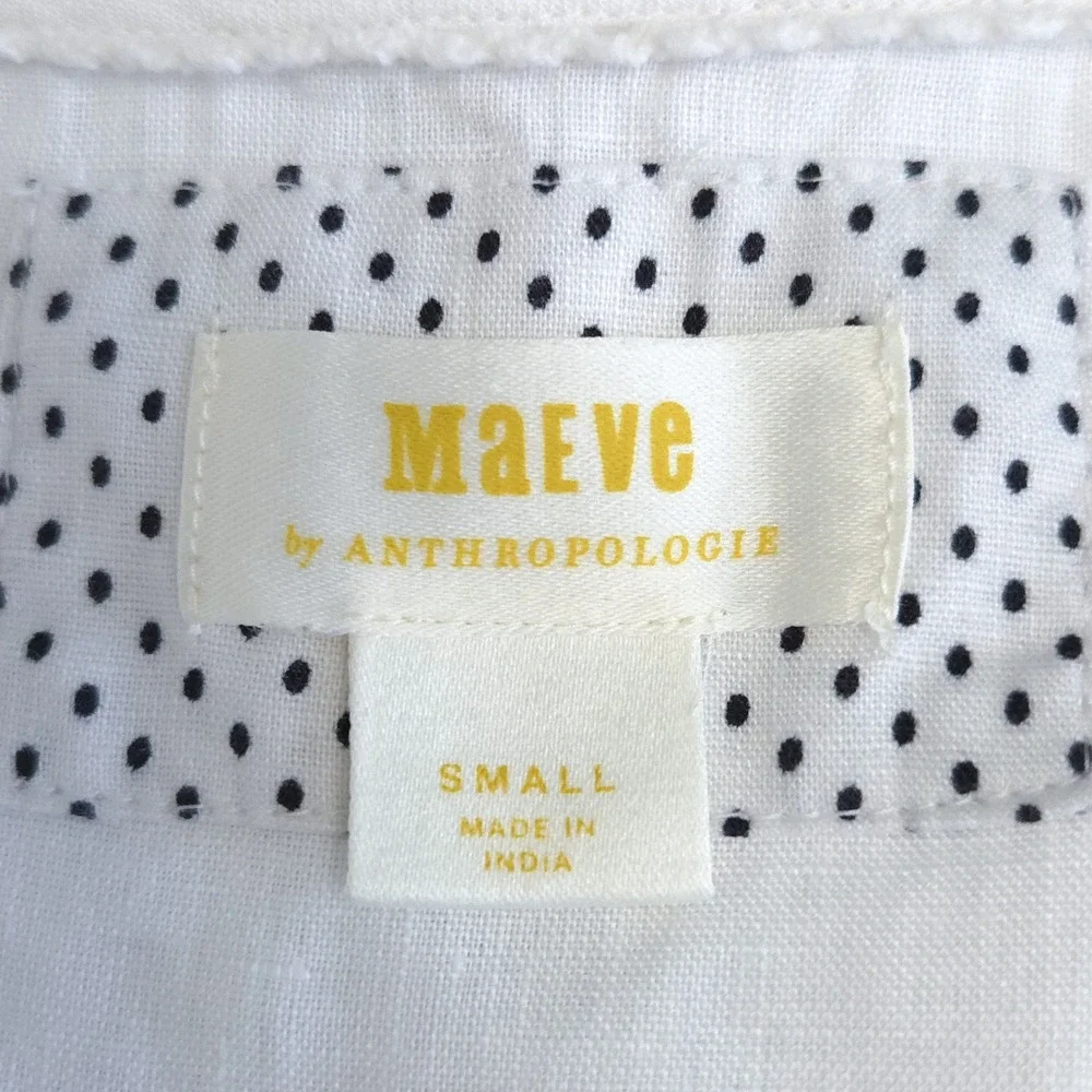 Anthropologie Maeve White Linen Audie Ruffle Puff Long Sleeve Peasant Top- Small